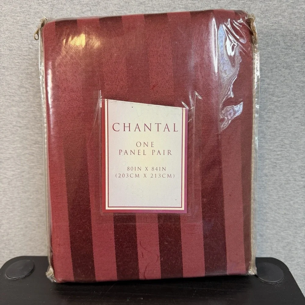 Victoria Classics Chantal Curtain Panel Pair Red 80x84 Velvet Stripe NIP NWT